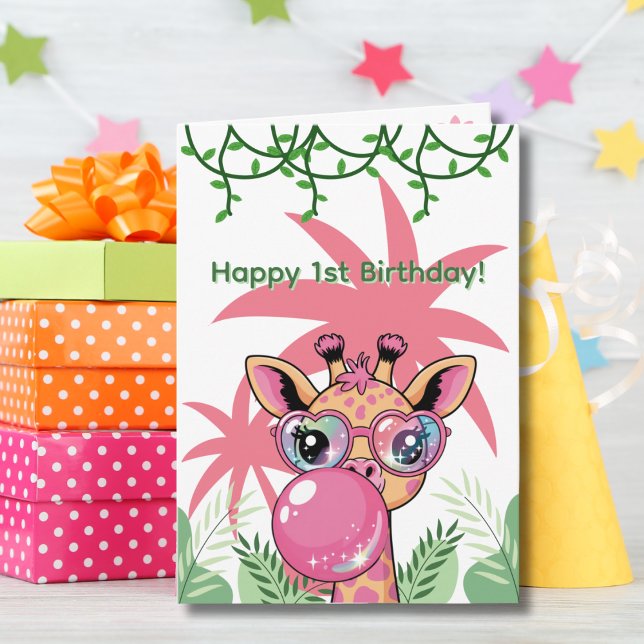 Giraffe Pink Blase Niedlich Funny Funny Karte (Von Creator hochgeladen)