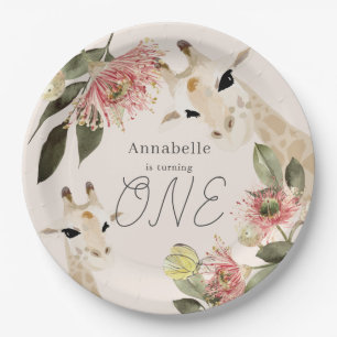 Giraffe Pink Floral Girl 1. Geburtstag Pappteller