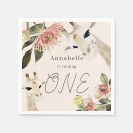 Giraffe Pink Floral Girl 1st Birthday Serviette