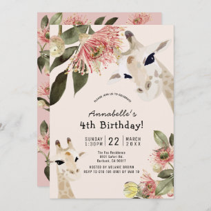 Giraffe Pink Floral Girl Geburtstag Einladung