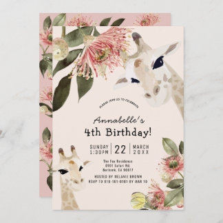 Giraffe Pink Floral Girl Geburtstag Einladung