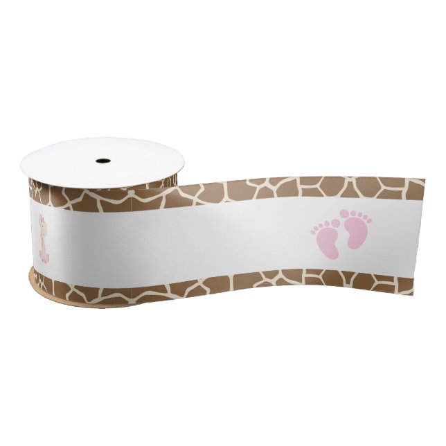 Giraffe Pink Girl Baby Dusche Satinband (Spule)