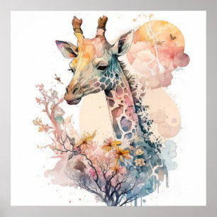 Giraffe Portrait Animal Painting Wildlife Outdoor Poster