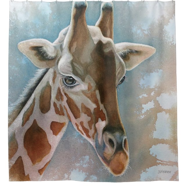 Giraffe Portrait Animal Watercolor Art Duschvorhang (Vorderseite)