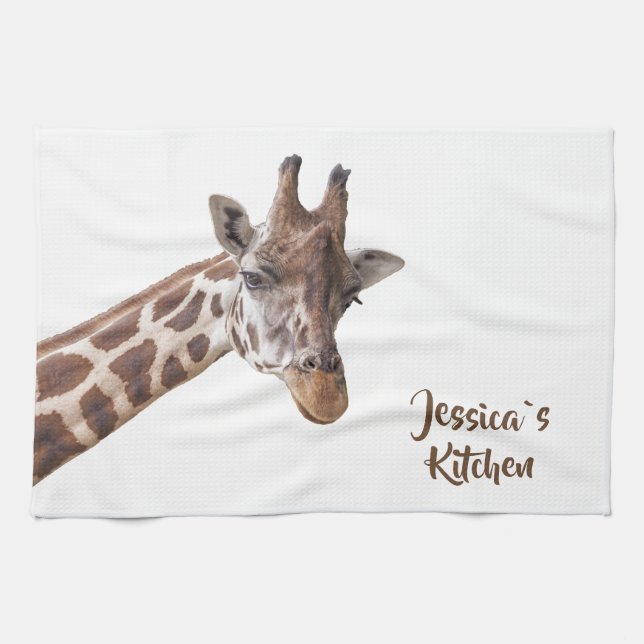 Giraffe Portrait auf Personalisiertem Weiß Geschirrtuch (Horizontal)