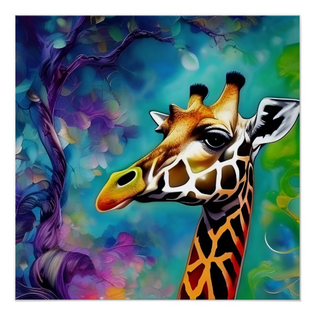 Giraffe Portrait farbenfroh Poster (Vorderseite)