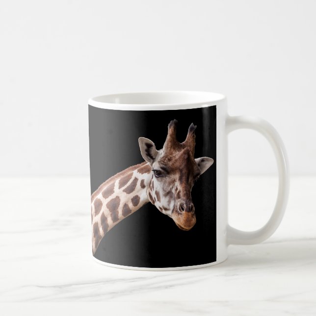 Giraffe Portrait Foto auf Schwarz Kaffeetasse (Rechts)