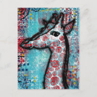 Giraffe Postcard - Türkis Rot