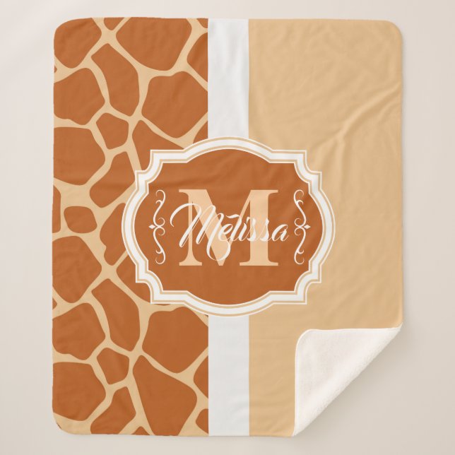 Giraffe Print Monogram Sherpadecke (Vorderseite)