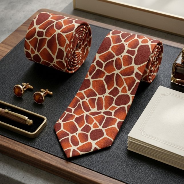 Giraffe Print Orange & Brown Animal Pattern Krawatte (Von Creator hochgeladen)