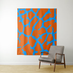 Giraffe Print Orange Cyan Wandteppich
