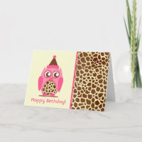 Giraffe Print & Pink Owl Geburtskarte