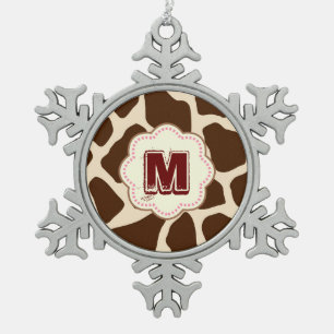 Giraffe Print Schneeflocken Zinn-Ornament