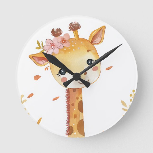 Giraffe Print Wooden Schreibtischuhr Runde Wanduhr (Vorderseite)