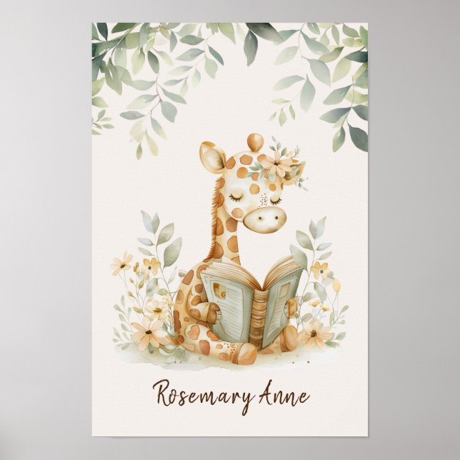 Giraffe Reading Books Kinderzimmer Jungle Animal Poster (Vorne)