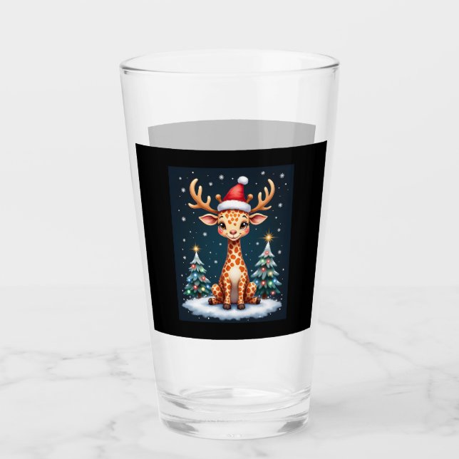 Giraffe Reindeer Hat Santa Christmas Tree Funny Xm Glas (Vorderseite)