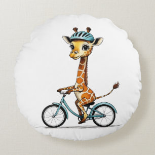 Giraffe Reiten mit dem Fahrrad - HandGezeichnet St Rundes Kissen