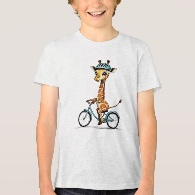 Giraffe Reiten mit dem Fahrrad - HandGezeichnet St Tri-Blend Shirt (Vorderseite)