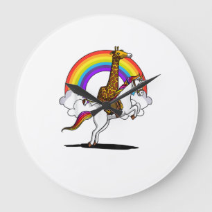 Giraffe reitendes Einhorn magischer Regenbogen lus Große Wanduhr
