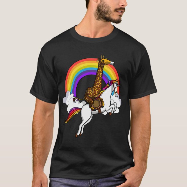Giraffe reitendes Einhorn T-Shirt (Vorderseite)