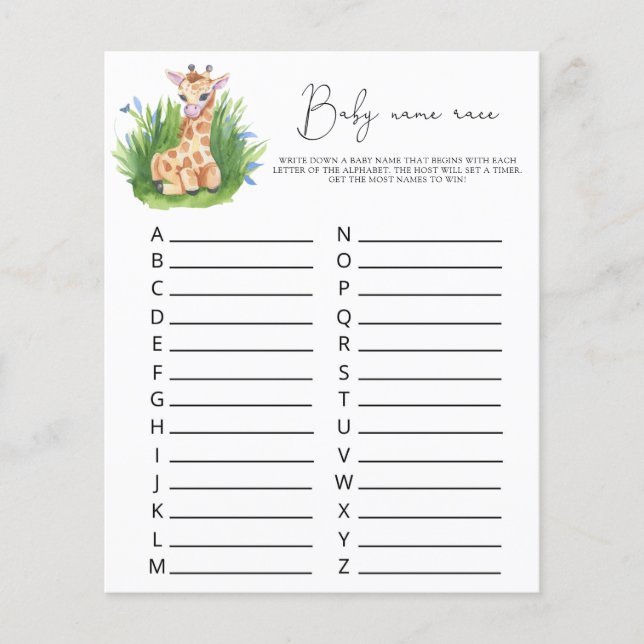 Giraffe - Rennen mit dem Namen des Kindes (Vorderseite)
