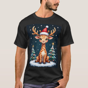 Giraffe Rentier Hut Santa Weihnachtsbaum Lustiges T-Shirt