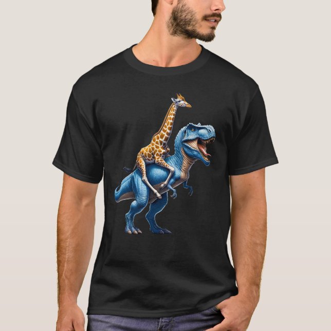 Giraffe Riding Dinosaur Lover T-Shirt (Vorderseite)