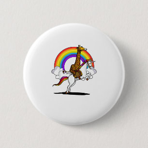Giraffe Riding Unicorn Magischer Regenbogen Funny Button