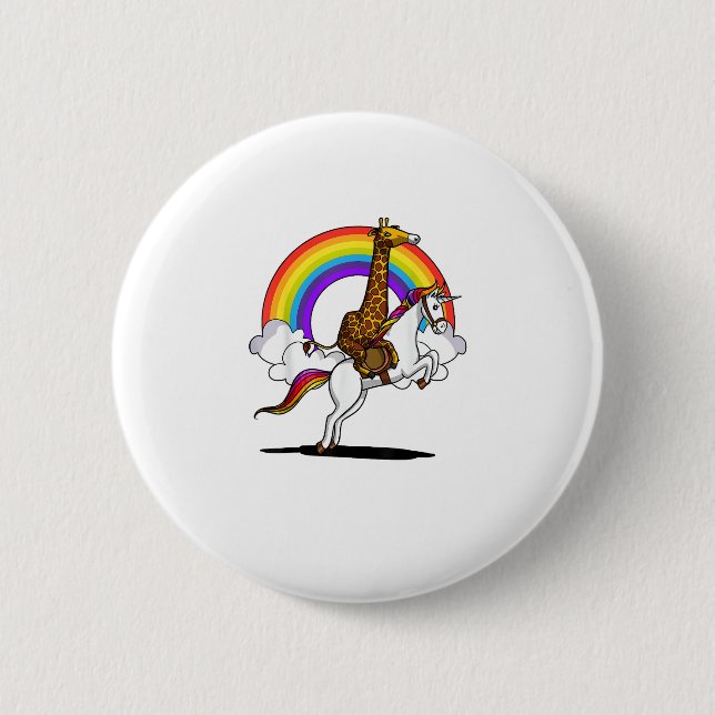 Giraffe Riding Unicorn Magischer Regenbogen Funny  Button (Vorderseite)