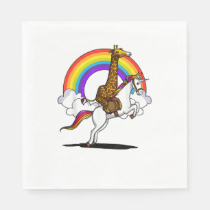 Giraffe Riding Unicorn Magischer Regenbogen Funny Serviette