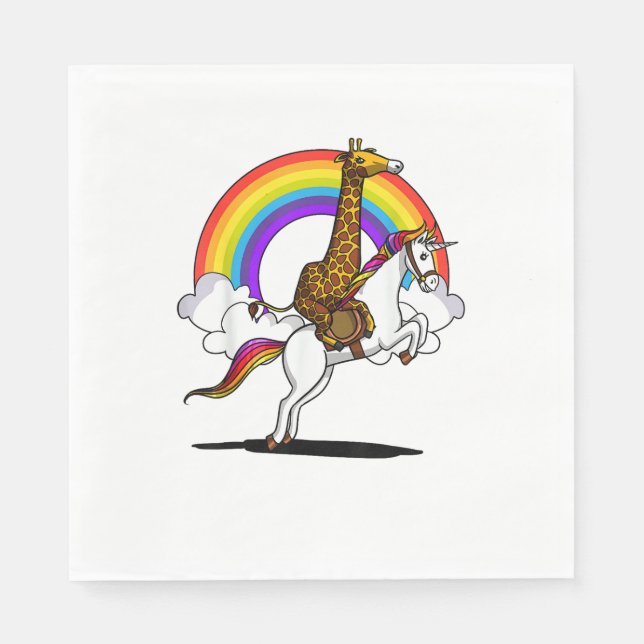 Giraffe Riding Unicorn Magischer Regenbogen Funny  Serviette (Vorderseite)