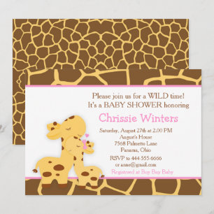 Giraffe Rosa Mädchen Baby-Party-Einladung Einladung