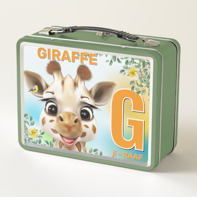 Giraffe Safari Alphabet Kids Metal Lunch Box (Rückseite)