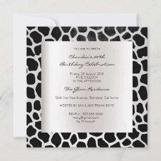 Giraffe Safari Animal Skin Black Silver Geburtstag Einladung