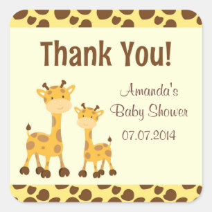 Giraffe Safari Baby Dusche Vielen Dank Quadratischer Aufkleber