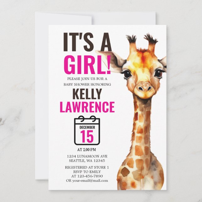 Giraffe Safari Baby Girl Shower Einladung (Vorderseite)