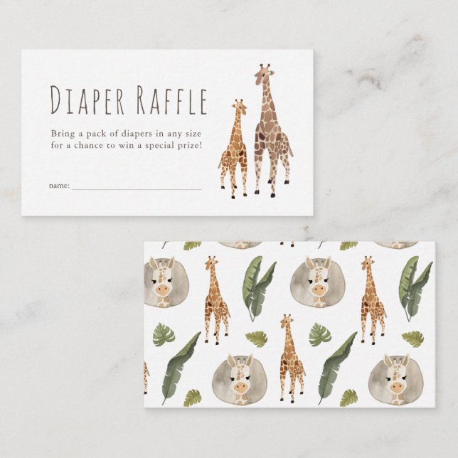 Giraffe Safari Baby Showdusche Windeln Raffle Tick Begleitkarte (Vorne/Hinten)