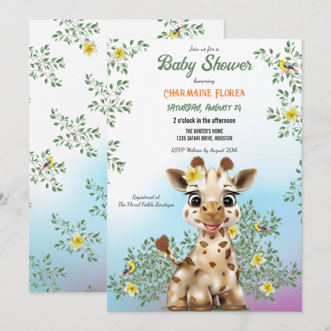 Giraffe Safari Baby Shower Einladung (Vorne/Hinten)