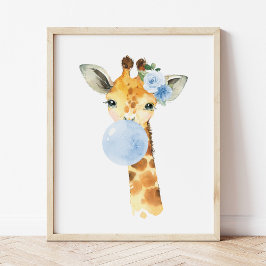 Giraffe, Safari, Blauer Kaugummi, Kinderzimmer Jun Fotodruck