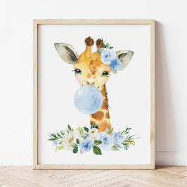 Giraffe, Safari, Blauer Kaugummi, Kinderzimmer Jun Poster
