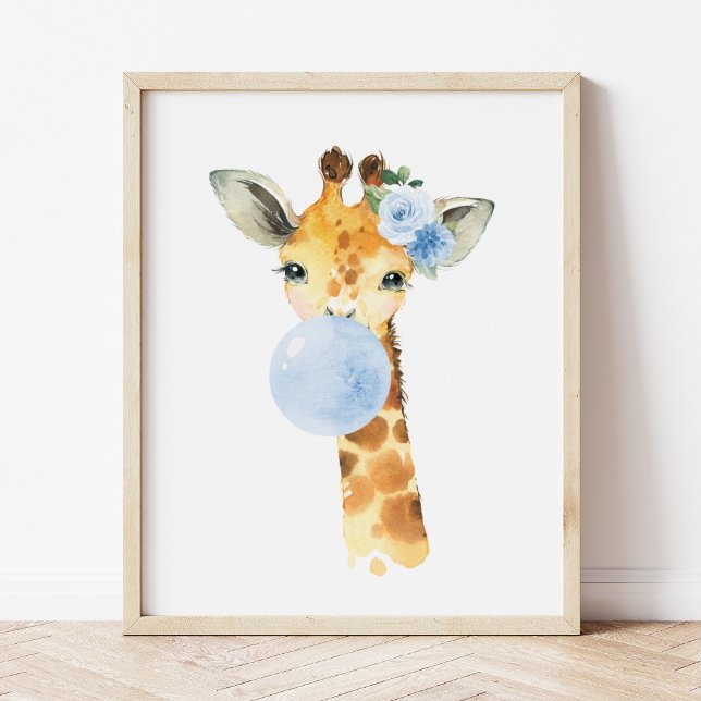 Giraffe, Safari, Blauer Kaugummi, Kinderzimmer Jun Poster (Von Creator hochgeladen)