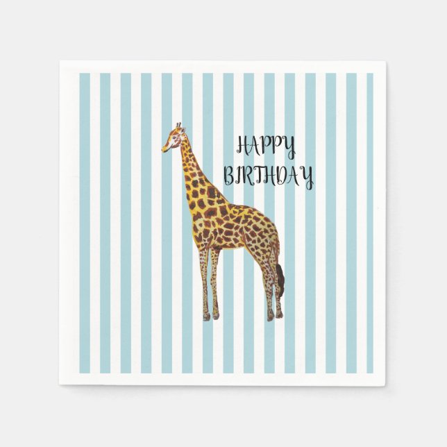 Giraffe Safari Blue Stripe Birthday Party  Serviette (Vorderseite)