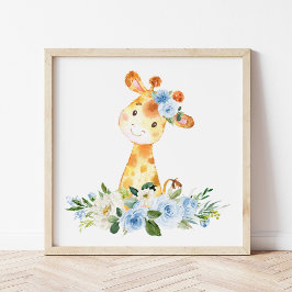 Giraffe, Safari, Dschungel, Blumen, Kinderzimmer J Fotodruck