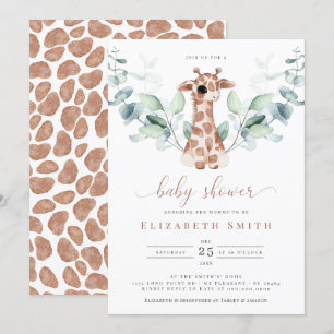 Giraffe Safari Eucalyptus Watercolor Baby Showroom Einladung