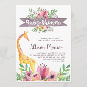 Giraffe Safari Floral Watercolor Babydusche Einladung