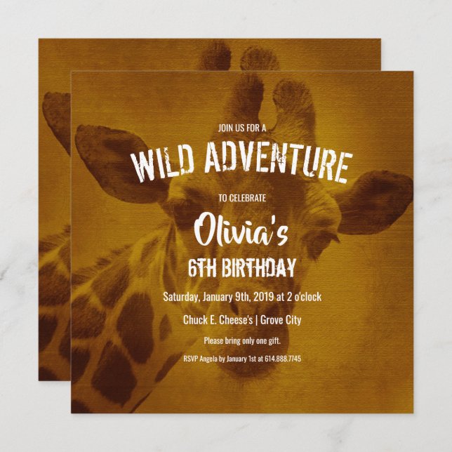 Giraffe Safari Geburtstagsparty Einladung (Vorne/Hinten)