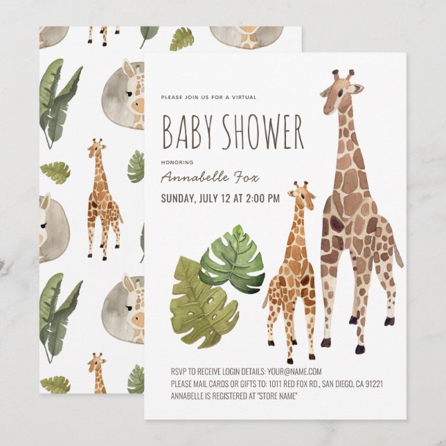 Giraffe Safari Gender-Neutral Virtual Baby Shower Einladung (Vorne/Hinten)