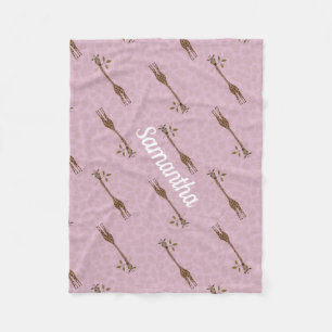 Giraffe Safari Individuelle Name Pink Baby Girl Fleecedecke