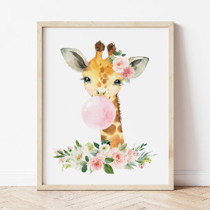 Giraffe, Safari, Rosa Bläschen, Girl-Kinderzimmer Fotodruck