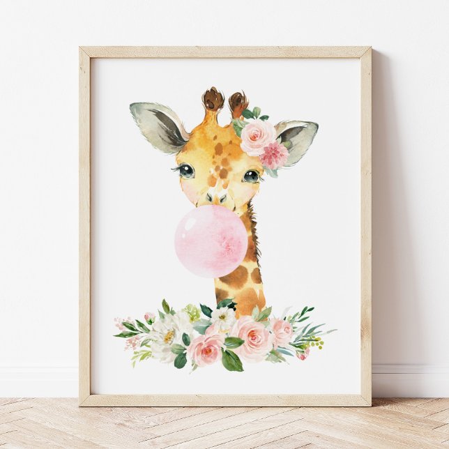 Giraffe, Safari, Rosa Bläschen, Girl-Kinderzimmer Fotodruck (Von Creator hochgeladen)